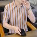 Half Zipper Short Sleeve Men's Summer Thin Striped Contrast Color Casual Lapel Polo Shirt Trendy Brand Summer Half Sleeve T-Shirt_voghion.com