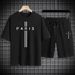 Summer Cotton Cross Print Short Sleeve + Shorts Loose Fit Sports Breathable Two-Piece Set Men's Clothing_voghion.com