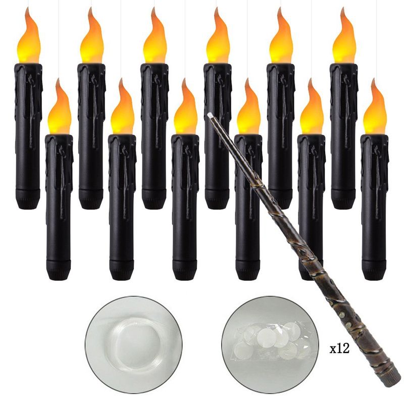 Zauberstab-Fernbedienung – 12/20er-Pack flackernde LED-Kerzen mit Haken und Angelschnur für Halloween-/Weihnachtsdekoration (Kunststoff, 2 Tasten)_voghion.com