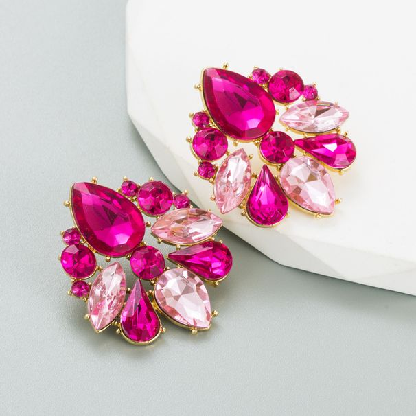 Ins Style Creative Geometric Earrings Women's Alloy Electroplated With Colored Glass Diamonds Trendy High-end Ear_voghion.com