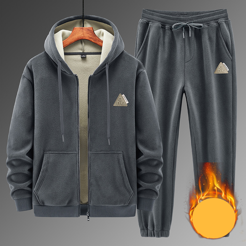 Herrenbekleidung 2024 Neuer Winter Neuer verdickter Samtanzug Herren-Lammsamt-Kapuzenpullover Baumwollhose Lässiger, warmer Sportanzug_voghion.com