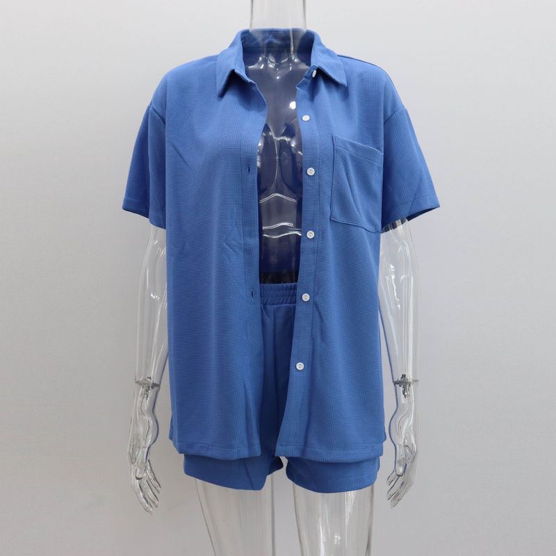 Women's Clothing loose casual short-sleeved shirt elastic waist shorts two-piece suits_voghion.com
