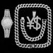 Men's Hip Hop Luxury Stainless Steel Watch Set With Cuban Link Chain & Diamond Pendant – Quartz Movement, Alloy Case, Fashion Statement_voghion.com