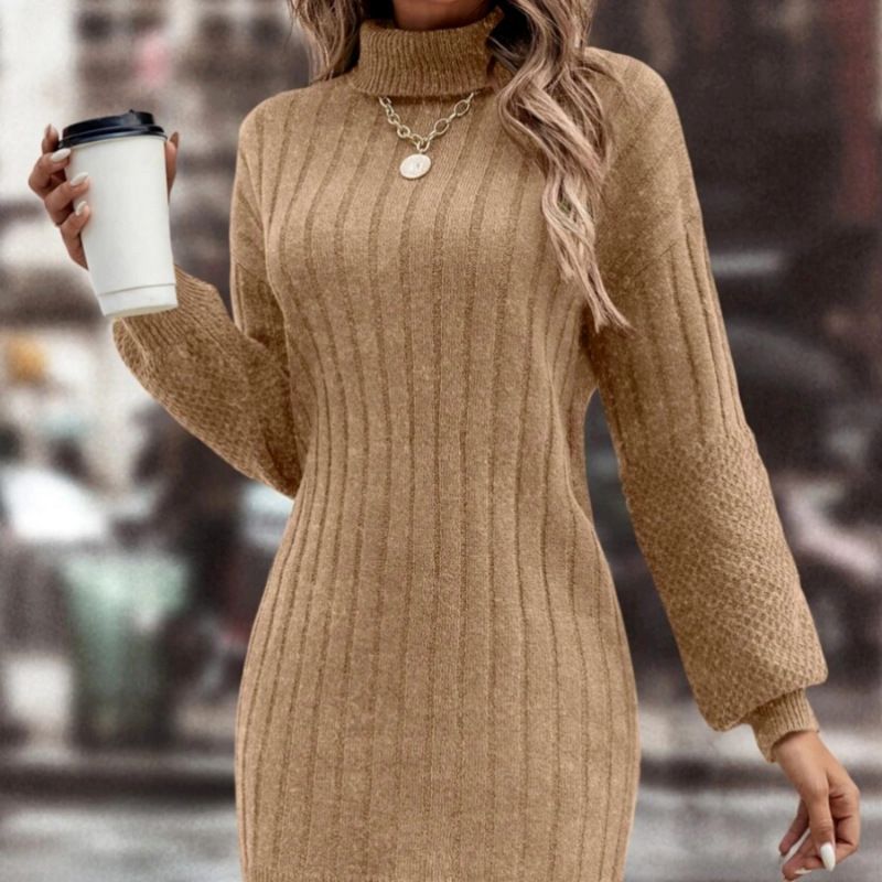 Women's autumn and winter sweater high-neck loose casual knitted dress_voghion.com