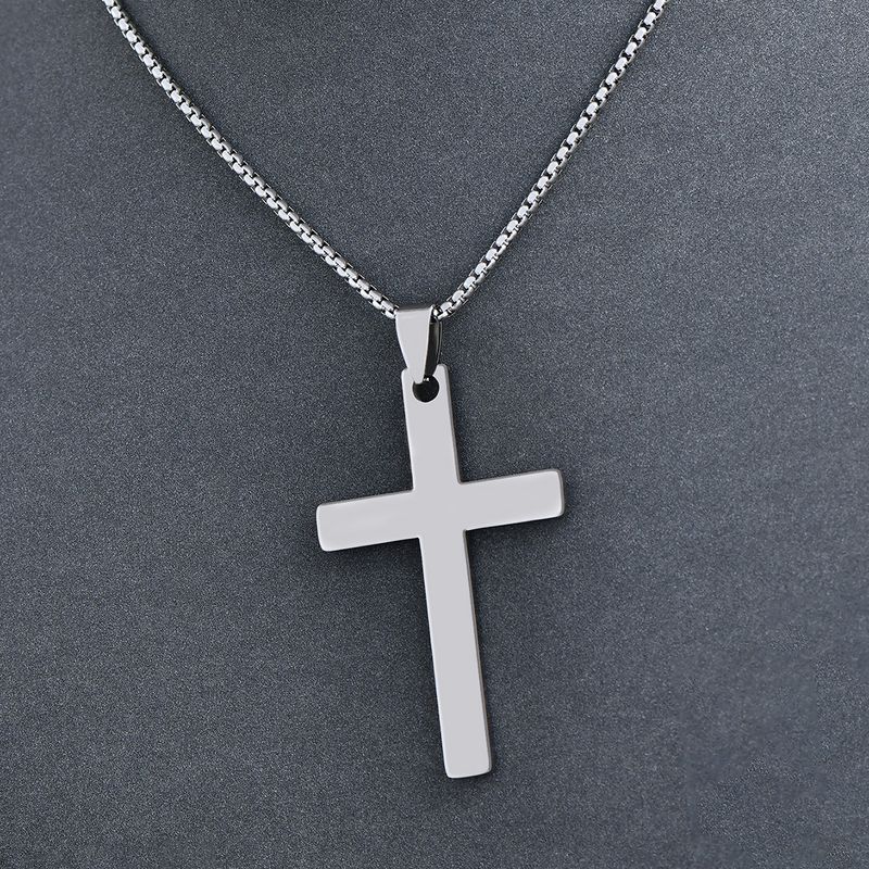 Collana con ciondolo a croce minimalista e liscia con incisione per uomo e donna, accessori di nicchia in acciaio inossidabile_voghion.com
