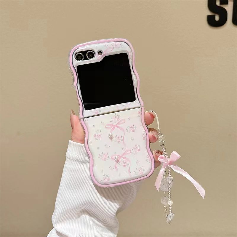 Für Samsung Galaxy Z Flip 3 4 5 6 süße Mädchen Schleife Herz Perle Armband Handgelenk Welle Telefon Fall Abdeckung_voghion.com