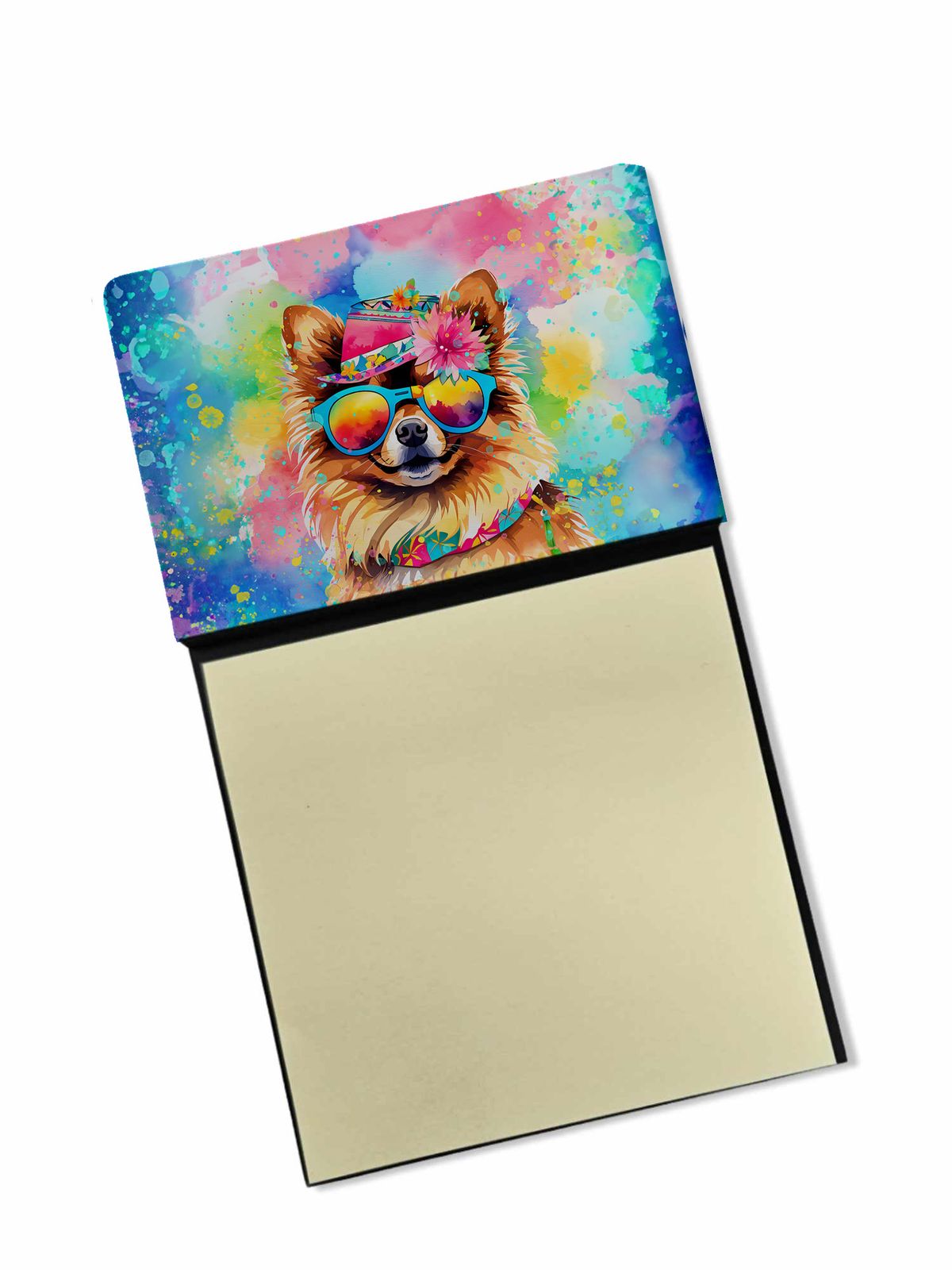 NEW Pomeranian Hippie Dawg Sticky Note Holder Refillable Dispenser Self-Sticky Note Pads, Memo Pads Blank Desk Accessories_voghion.com