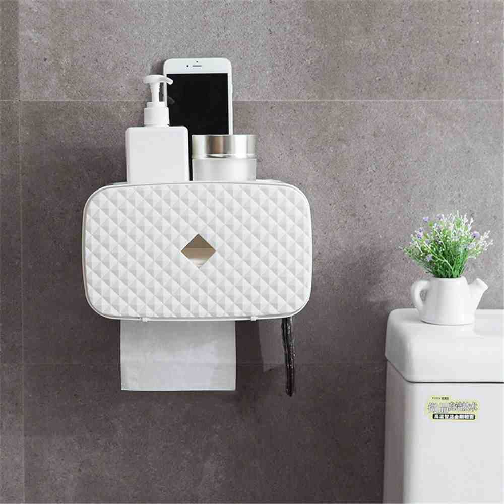 2Pcs Waterproof Toilet Roll Holder Paper Holder Wall Mounted Plastic Bathroom Roll Paper Stand Case Tissue Garbage Bag Storage Box_voghion.com