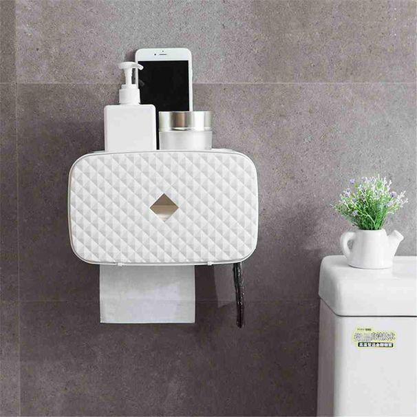 2Pcs Waterproof Toilet Roll Holder Paper Holder Wall Mounted Plastic Bathroom Roll Paper Stand Case Tissue Garbage Bag Storage Box_voghion.com