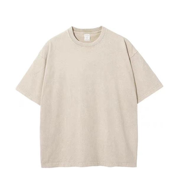2025d 230g Pure Vintage Short Sleeve Wax Dye Washed Drop Shoulder Full Cotton Loose Oversize T-Shirt_voghion.com