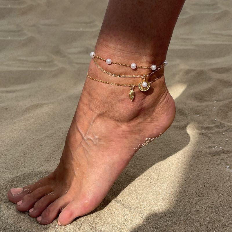 Strand Ozean Wind Metall Shell Conch Einfache Ins Perle Feine Kette Fuß Dekoration Weibliche_voghion.com