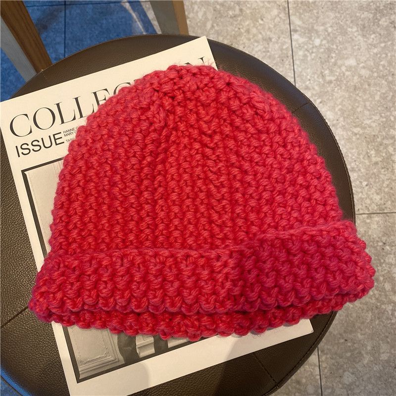 New Solid Color Men's and Women's Loose Face Show Small Thick Woolen Corn Kernel Knitted Hat Korean casual warm autumn and winter hat_voghion.com