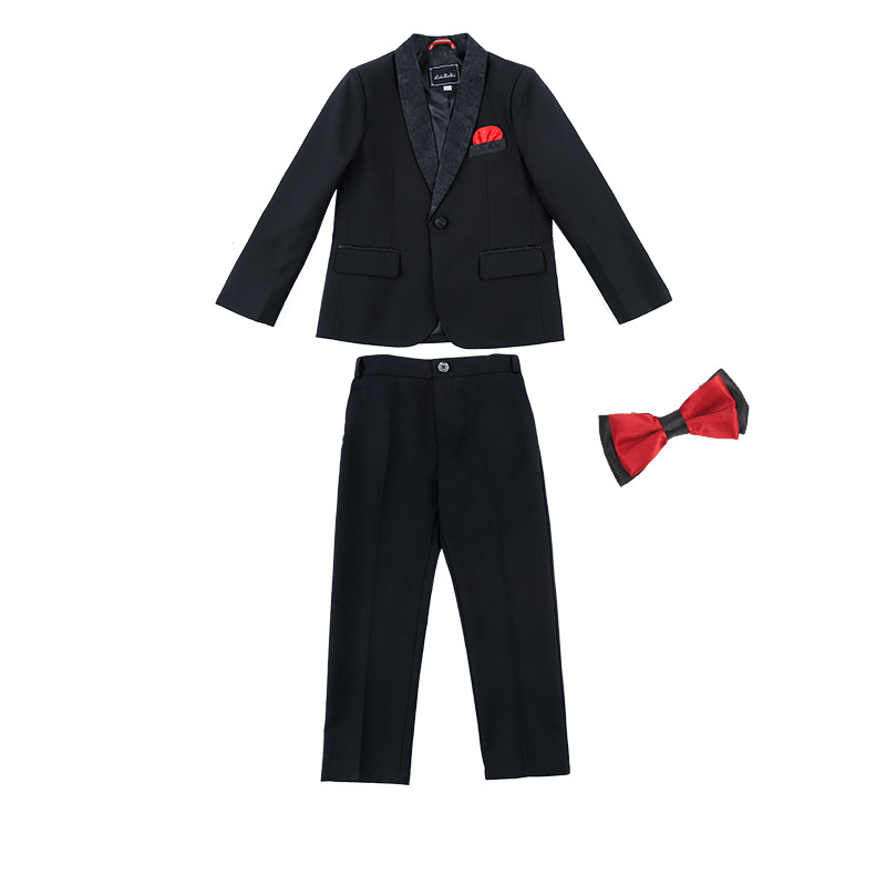 Roupas infantis Ternos infantis primavera e outono menino bonito ternos pequenos preto e branco menino desempenho fotografia flor menina vestido terno_voghion.com