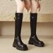 Cameido Women's high thick-soled long boots with fleece lining and belt buckles, knight boots that don't go over the knees._voghion.com