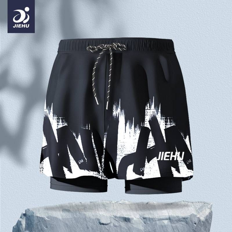 Men's Double-layer Loose Anti-embarrassment Quick-drying Swimming Trunks And Shorts, Large-sized Men's Flat-angle Beach Pants_voghion.com