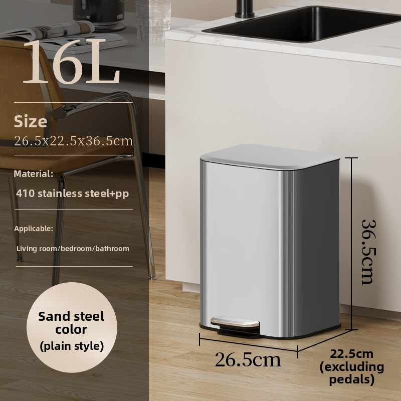 Stainless Steel Step Trash Can - Heavy-Duty Silent Slow-Close Waste Bin (Sand Steel/Titanium Black/Matte Black/Matte Grey/Cream White)_voghion.com