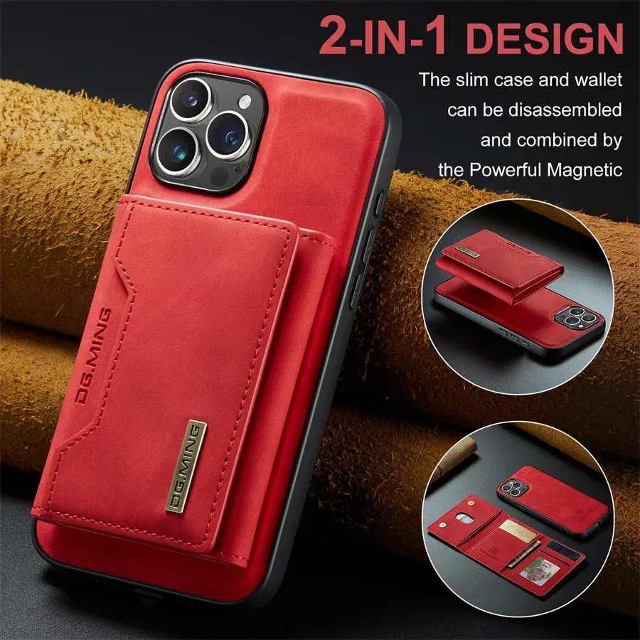 2IN1 Removable Leather Card Holder Wallet Phone Case For IPhone 16 15 14 Pro Max Plus ForiPhone Retro Business Shockproof Cover_voghion.com