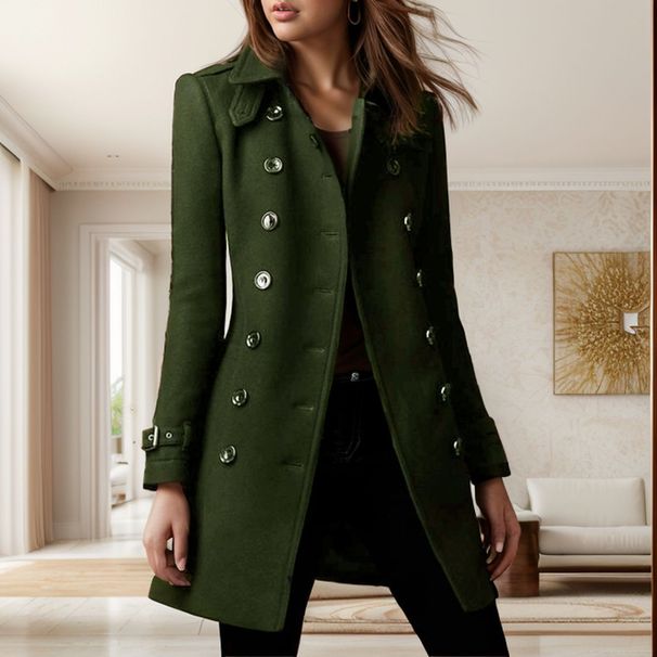 Women's Clothing Double-Breasted Wool Coat Long Trench Coat With Pockets Slim Fit Casual Fall Winter Jacket_voghion.com