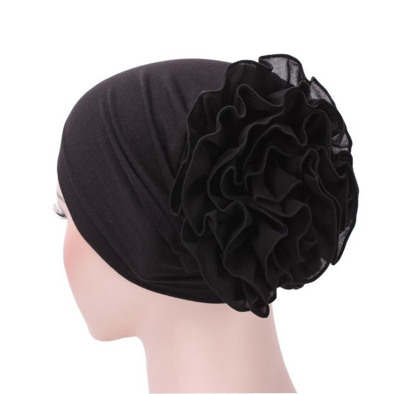 Damenhüte Außenhandel neuer Stil einfarbiger muslimischer Chiffon-Hut mit großer Blume Baotou-Hut Arabischer Kopftuchhut auf Lager_voghion.com