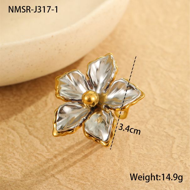 Anelli floreali abbinati ai colori Anello in acciaio inossidabile con fiore Non sbiadisce Placcato in oro 18 carati Gioielli alla moda leggeri di lusso di alta gamma_voghion.com