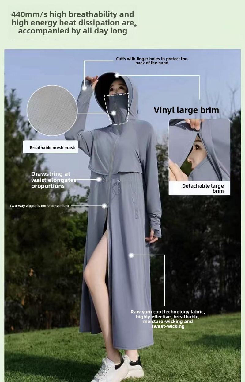 Long Sleeve Sun Protection Jacket - UPF50+ Full Length (92% Viscose+8% Spandex) With Extended Back For E-Bike Riding Lightweight & Breathable​​_voghion.com