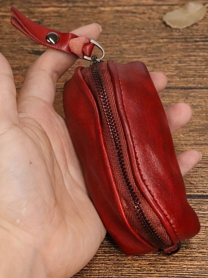 Retro Genuine Leather Key Bag, Simple And Simple Japanese First-layer Vegetable-tanned Cowhide Hand-made Car Key Bag For Men And Women_voghion.com