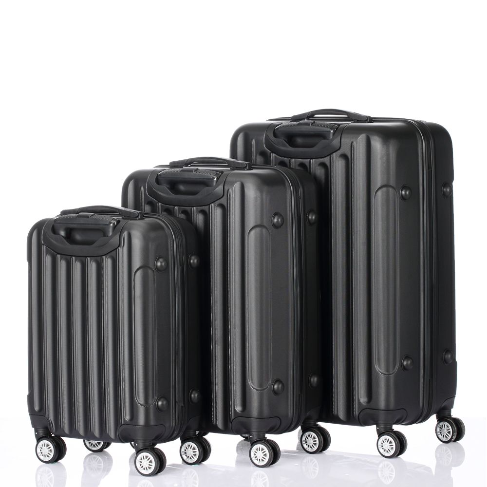 3 Pcs Suitcase Lightweight ABS Carry-on Hand Luggage 4 Spinner Wheels Trolley Case, Black_voghion.com