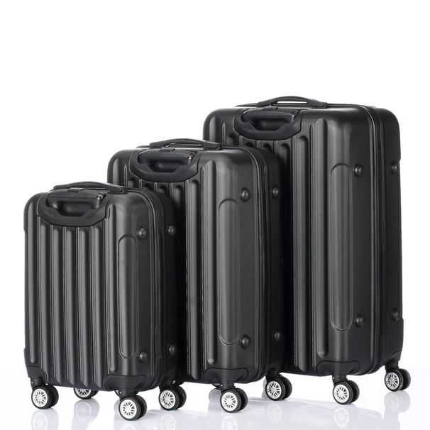 3 Pcs Suitcase Lightweight ABS Carry-on Hand Luggage 4 Spinner Wheels Trolley Case, Black_voghion.com