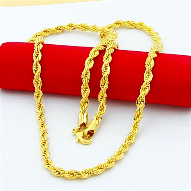 Hip Hop Plated Gold Necklace 4MM Twisted Rope Twist Electroplating Gold Necklace For Men & Women Wedding Jewelry Gifts599_voghion.com