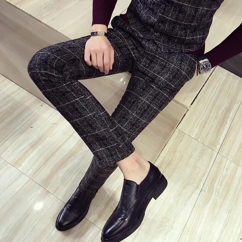 Męska odzież Nowe spodnie typu off-body Business Plaid Skinny_voghion.com