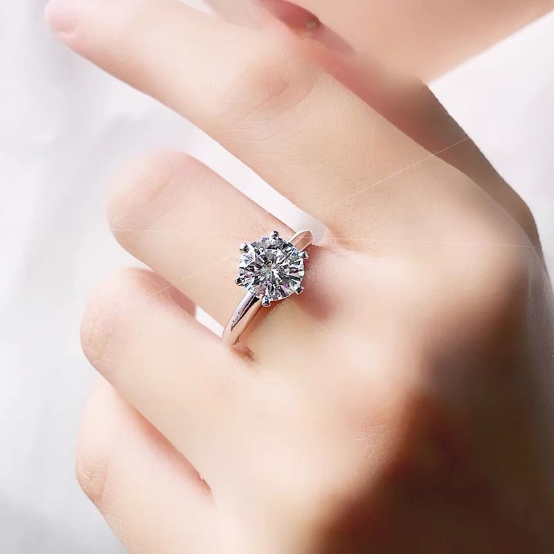 Anello da sposa da donna in argento Sterling 6926, con sei griffe di diamanti Moissani incastonati con zirconi, anello in argento da un carato_voghion.com