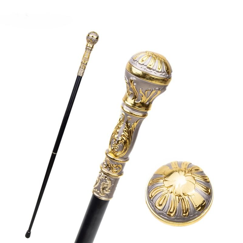 2024 Golden Grey Rundgriff Mode für Party Dekorativer Spazierstock Eleganter Crosier Spazierstock 93cm_voghion.com