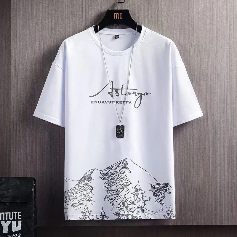 Vêtements pour adolescents, T-shirt à manches courtes, costume imprimé montagne de neige, mode, coupe cintrée, grande taille, ensemble deux pièces de sport_voghion.com