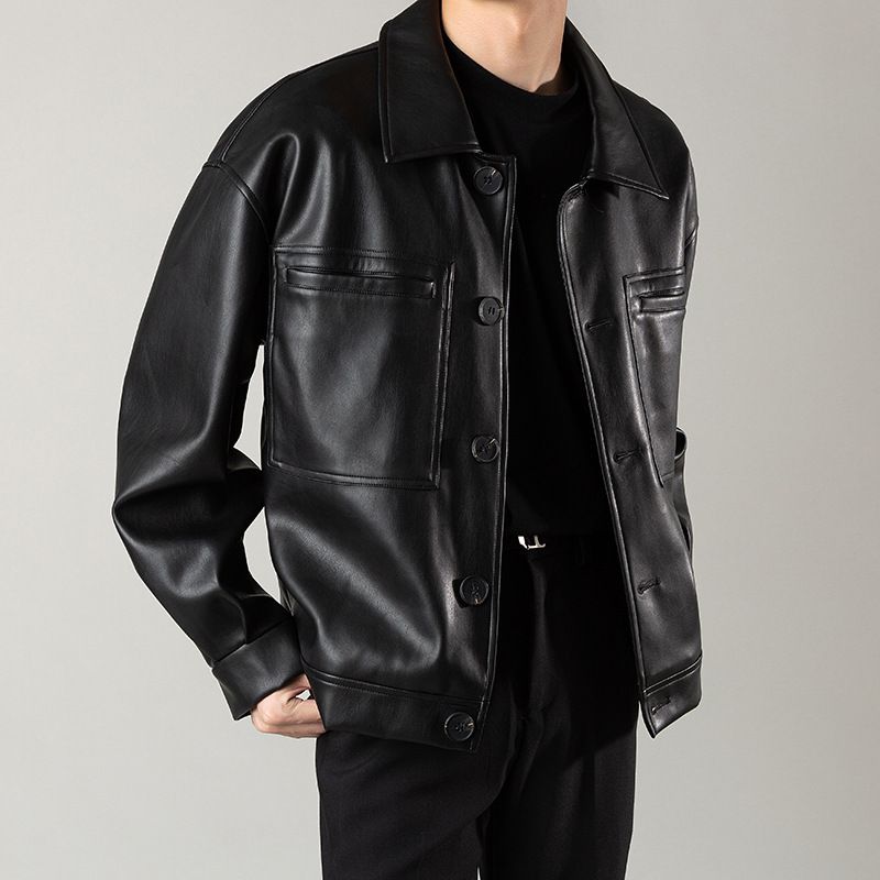 Herrenbekleidung Herbst Leichte Herrenlederjacke im reifen Stil Trendy Motorrad-PU-Jacke Lässige, hübsche Lederjacke im Frühlings- und Herbststil_voghion.com