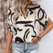2025 New Summer Loose Top Personality Short Sleeve V-neck Abstract Print Shirt For Women_voghion.com