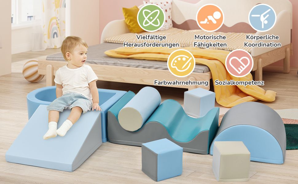 Ensemble de blocs de jeu et d'escalade TLG 9 pièces pour enfants – Blocs de construction souples et colorés avec marches, toboggan et piscine à balles pour tout-petits et enfants d'âge préscolaire – Balles non incluses_voghion.com