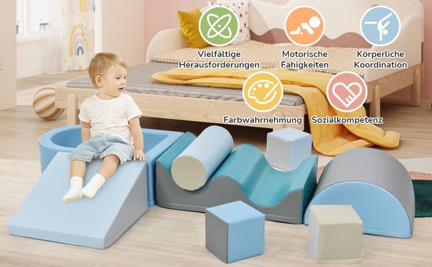 Ensemble de blocs de jeu et d'escalade TLG 9 pièces pour enfants – Blocs de construction souples et colorés avec marches, toboggan et piscine à balles pour tout-petits et enfants d'âge préscolaire – Balles non incluses_voghion.com