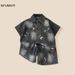 Mother & Kids Boys Paint Splashed Denim Suit Short Sleeved Shorts Children's Jacket_voghion.com