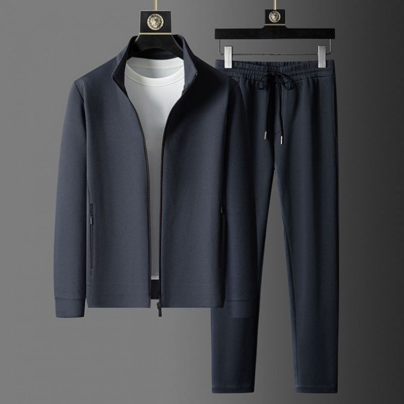 Frühling und Herbst Neue Sportanzüge Herren Casual Atmungsaktive High-End-Jacke Hose Stehkragen Reißverschlussöffnung_voghion.com