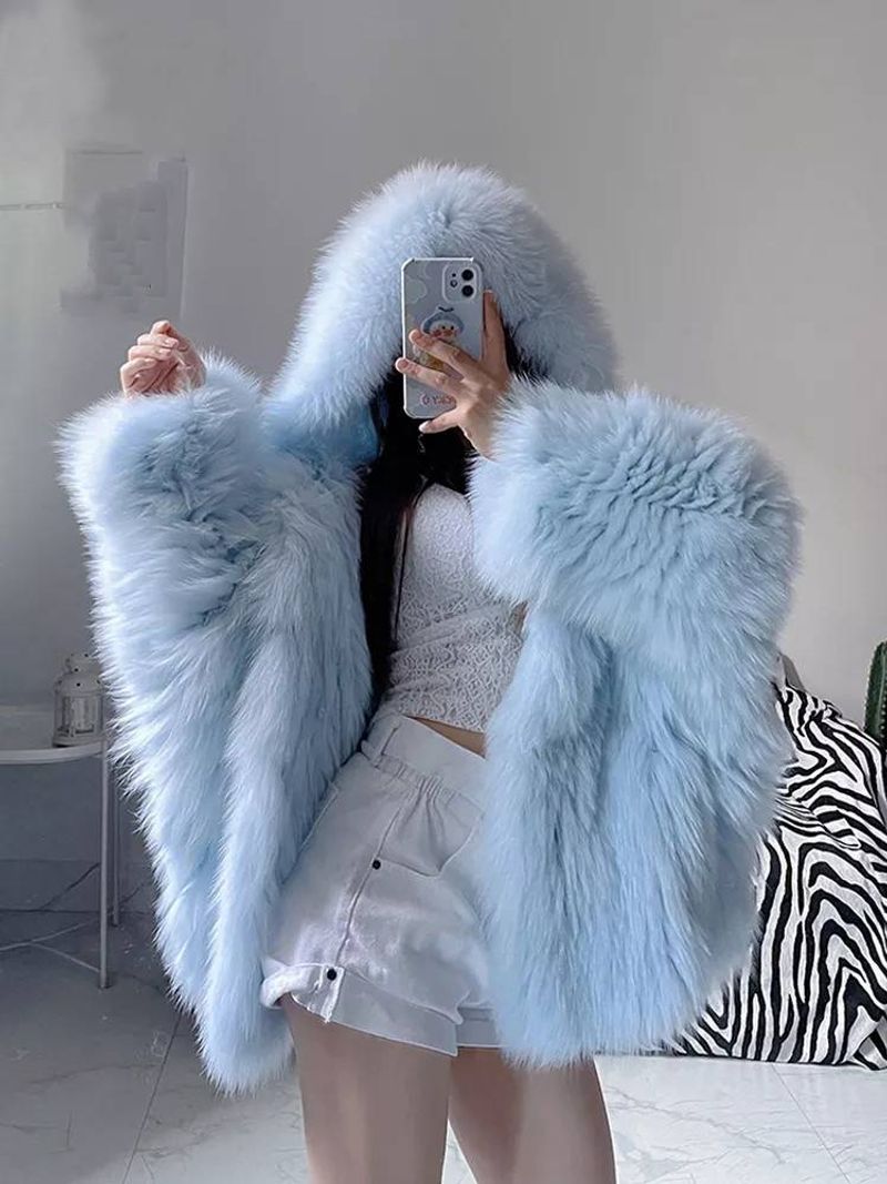 ​​Faux Fur Coat Women's Fashion Hooded Winter Jacket Streetwear Trendy Outerwear (White, Gray, Black, Pink, One Size)​​_voghion.com