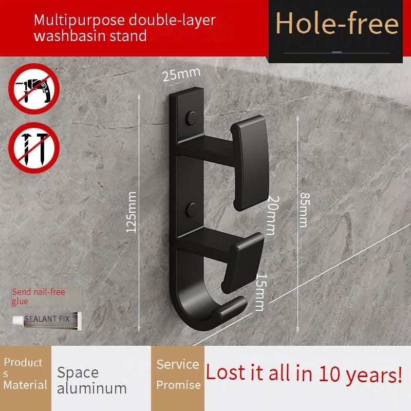 Porta lavabo da parete salvaspazio senza fori per il bagno, portaoggetti da doccia a 2 livelli per riporre lavandino e ciotola, design moderno in alluminio_voghion.com