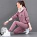 Women's Clothing Fleece-Lined Hoodie & Jogger Set - Winter Warmth Two-Piece Outfit, Plus Size 4XL, Soft Polyester, Geometric Print (Pink, Beige, Red)_voghion.com