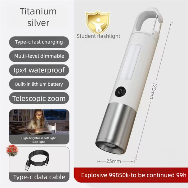 Lange Akkulaufzeit, kleine, tragbare, multifunktionale Mini-Taschenlampe zum Aufhängen für Kinder mit weichem Licht_voghion.com