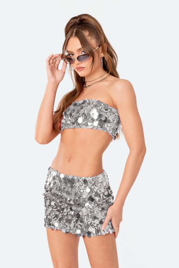 2025Nowy handel zagraniczny Transgraniczny nieregularny rozmiar Cekinowy modny garnitur Kopertowa krótka spódniczka mini Spódnica damska Odzież_voghion.com