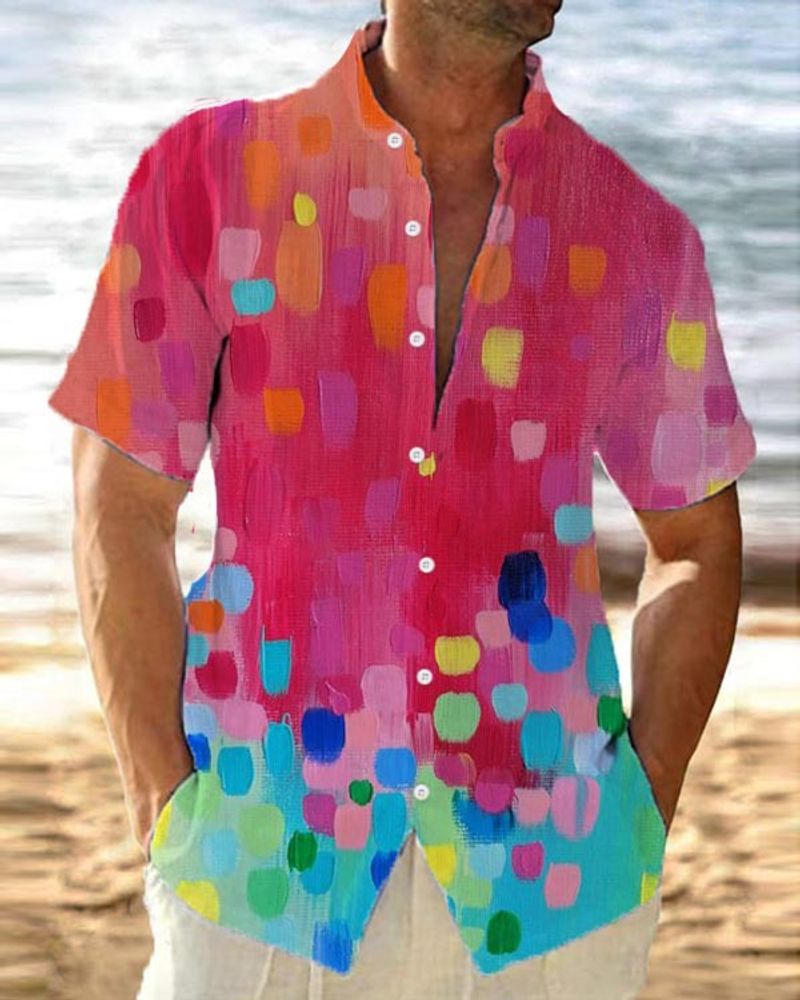 Chemise d'été décontractée pour hommes, Style hawaïen, col montant, manches courtes, imprimé en 3D_voghion.com