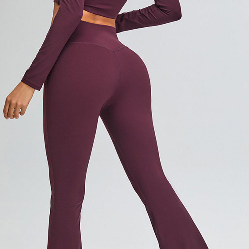 Ropa de mujer Nuevos pantalones acampanados de cintura alta para mujer Pantalones acampanados con control de abdomen y curva en V Pantalones anchos deportivos para actividades al aire libre Pantalones de fitness_voghion.com