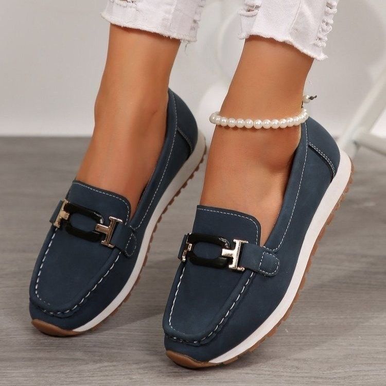 Autumn Women's Wide Width Loafers - Metal Chain Decor Flat Platform Casual Slip-On Shoes_voghion.com