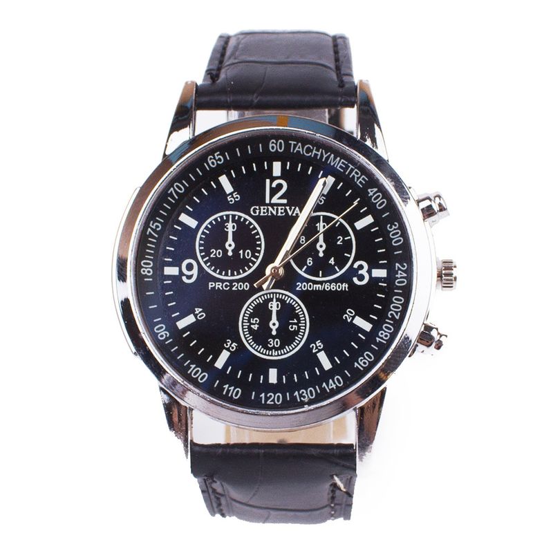 Heren eenvoudig mode casual heren riem quartz horloge + handgemaakte kralen armband geschenkdoos_voghion.com