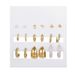 Earring Set Featuring Geometric Metal Earrings With Diamond Studs, Drop-shaped Oil Pearls, Butterfly Lock, And Heart-shaped Earrings_voghion.com