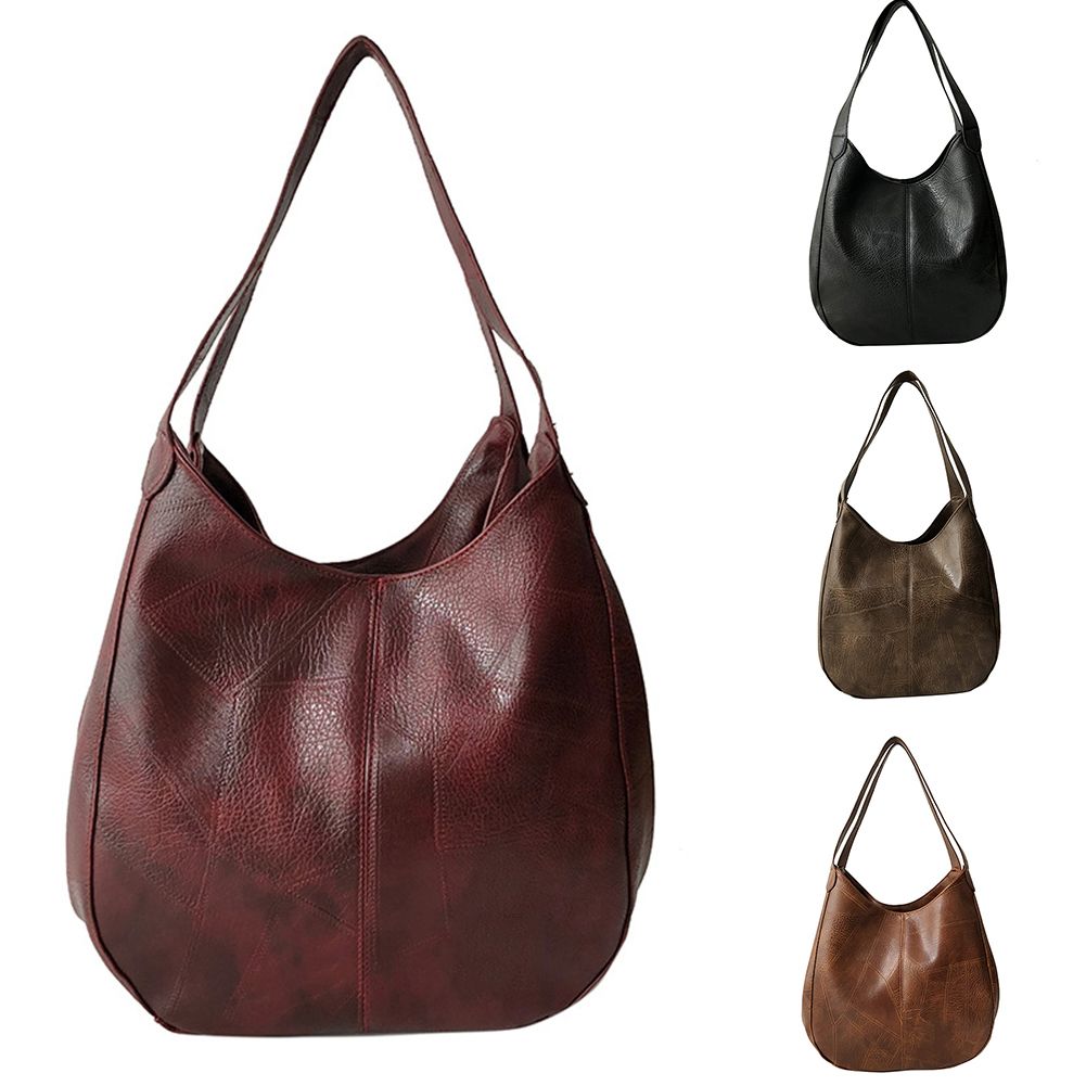 Lihao Retro Women Solid Color Leather Zipper Handbag Messenger Shoulder Tote Bag-Black_voghion.com